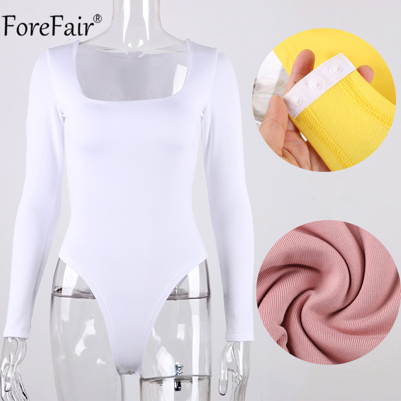 Forefair Body alb cu mânecă lungă pentru femei, negru, sexy, cu gât pătrat, de bază, pentru corp de bază, pentru dama, toamnă, vară, casual, solid