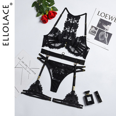 Ellolace Lenjerie Sensual Pussy Chiloți Set Lenjerie Intima Sexy Sutien Transparent Hot Woman Thong Erotic Breves Sets 4 Pieces