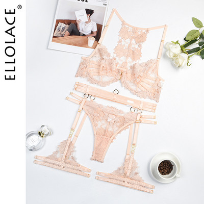 Ellolace Lenjerie Sensual Pussy Chiloți Set Lenjerie Intima Sexy Sutien Transparent Hot Woman Thong Erotic Breves Sets 4 Pieces