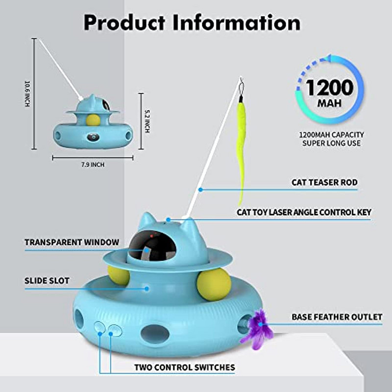 „ATUBAN Cat Toys Interactive“, „Cat Light“ žaislas ir „Katės plunksnų žaislai 4 viename“, „Recharge Cat“ mankštos žaislai, skirti kambarinėms katėms, automatiniai