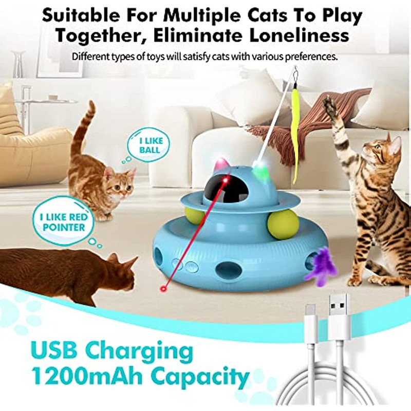 „ATUBAN Cat Toys Interactive“, „Cat Light“ žaislas ir „Katės plunksnų žaislai 4 viename“, „Recharge Cat“ mankštos žaislai, skirti kambarinėms katėms, automatiniai