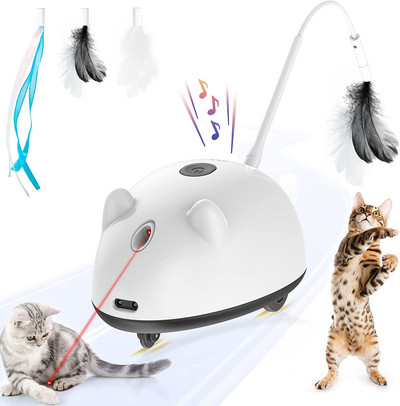 ATUBAN Cat Toys, Interactive Cat Toys for Indoor Cats, Self Rotating Auto Moving Automated Cat Light Toy with Light and Feathers