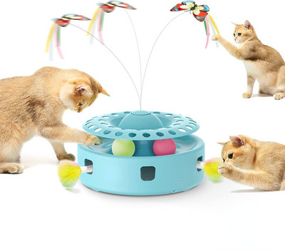 ATUBAN Котешки играчки 3-в-1 Интелигентна интерактивна електронна играчка за котенца, произволно движещи се пера или топки за засада, Упражнение за котки на закрито
