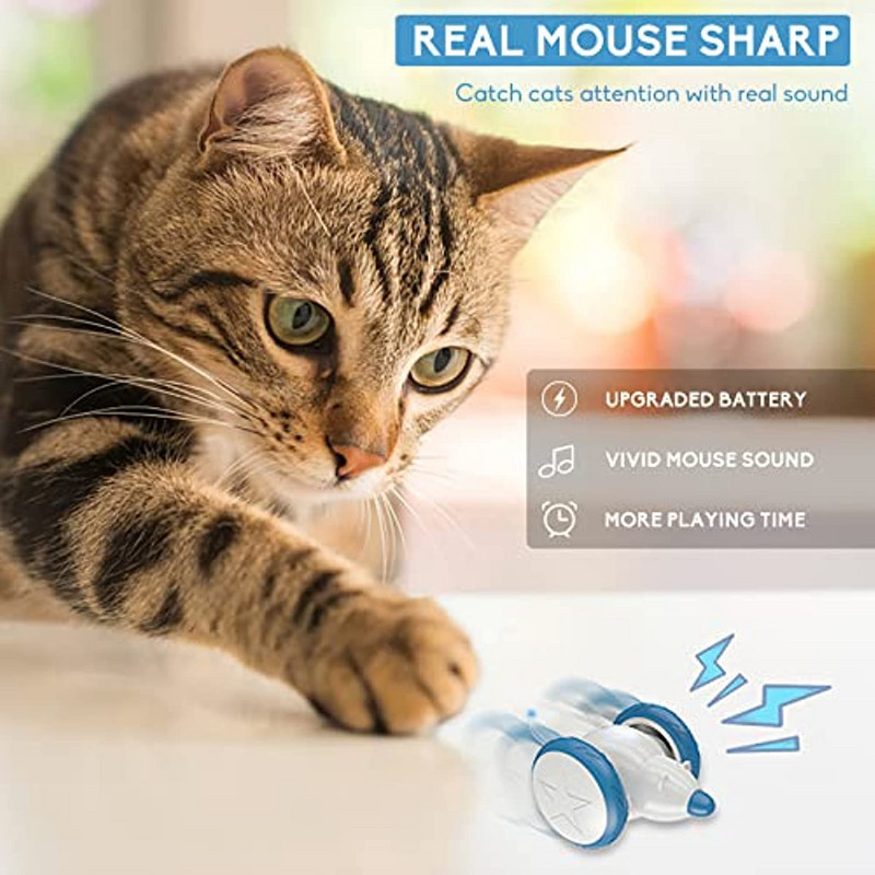 ATUBAN Διαδραστικά παιχνίδια γάτας για γάτες εσωτερικού χώρου, έξυπνα ηλεκτρικά παιχνίδια για γατάκια ποντίκια για γάτες, παιχνίδια γυμναστικής γάτας Real Mouse Sound, Επαναφορτιζόμενα
