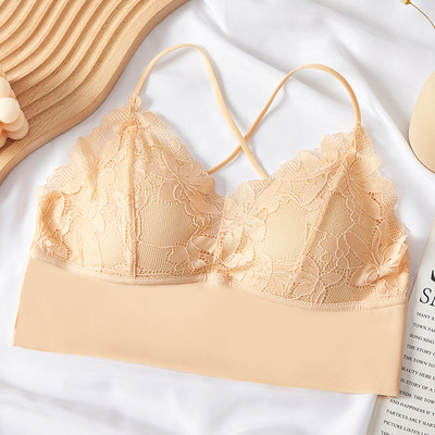 Sutien din dantelă Sutien fără spate, fără sudură Sutien Push Up Floral fără sârmă Lenjerie de corp pentru femeie, fără sudură, lenjerie sexy, camisol