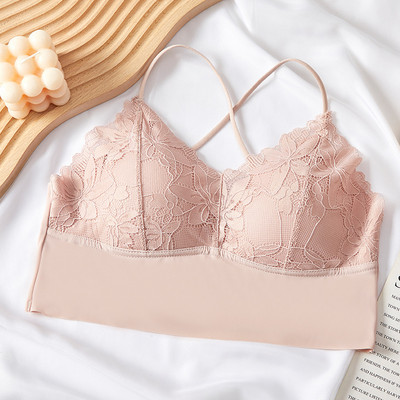 Sutien din dantelă Sutien fără spate, fără sudură Sutien Push Up Floral fără sârmă Lenjerie de corp pentru femeie, fără sudură, lenjerie sexy, camisol