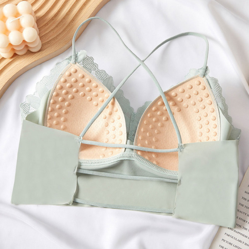 Sutien din dantelă Sutien fără spate, fără sudură Sutien Push Up Floral fără sârmă Lenjerie de corp pentru femeie, fără sudură, lenjerie sexy, camisol