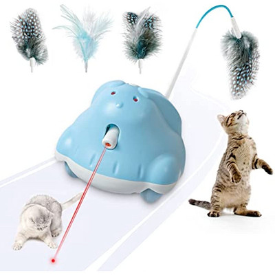 Παιχνίδι λέιζερ γάτας, αυτόματο φως και παιχνίδι με φτερά γάτας 2 σε 1 Διαδραστική γάτα για σκύλους γατάκια εσωτερικού χώρου, Επαναφορτιζόμενο φτερό USB