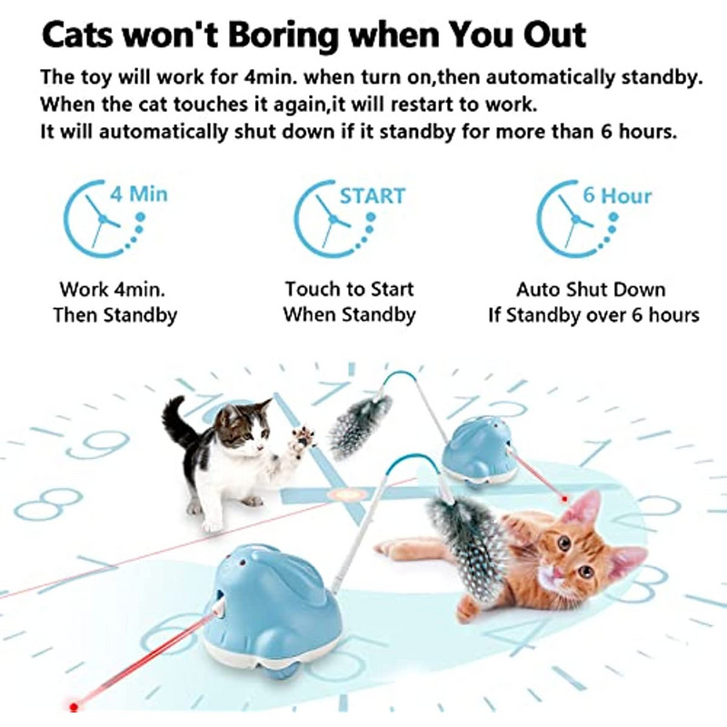 Mačja laserska igračka, automatsko svjetlo i igračka s mačjim perjem 2 u 1 Interaktivna mačka za kućne mačiće, Zamjena za perje, USB punjiva