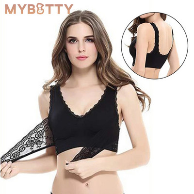 MYBOTTY S-4XL Sieviešu apakšveļa Seksīga apakšveļa, mežģīnes vienkrāsu šķērssānos sprādze, bezvadu Push Up Bralette, elpojošs miega krūšturis