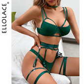 Ellolace Ερωτικά εσώρουχα Sexy Breves Σετ Κόκκινα αισθησιακά εσώρουχα Push Up σουτιέν με δαντέλα Διαφανές χωρίς ραφή οικείο