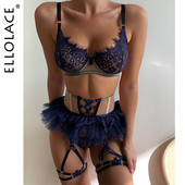 Ellolace Lenjerie cu volane Lenjerie de corp sexy lenjerie luxoasă din dantelă senzuală sutien transparent ținută obraznică 5 piese seturi subțiri erotice fine