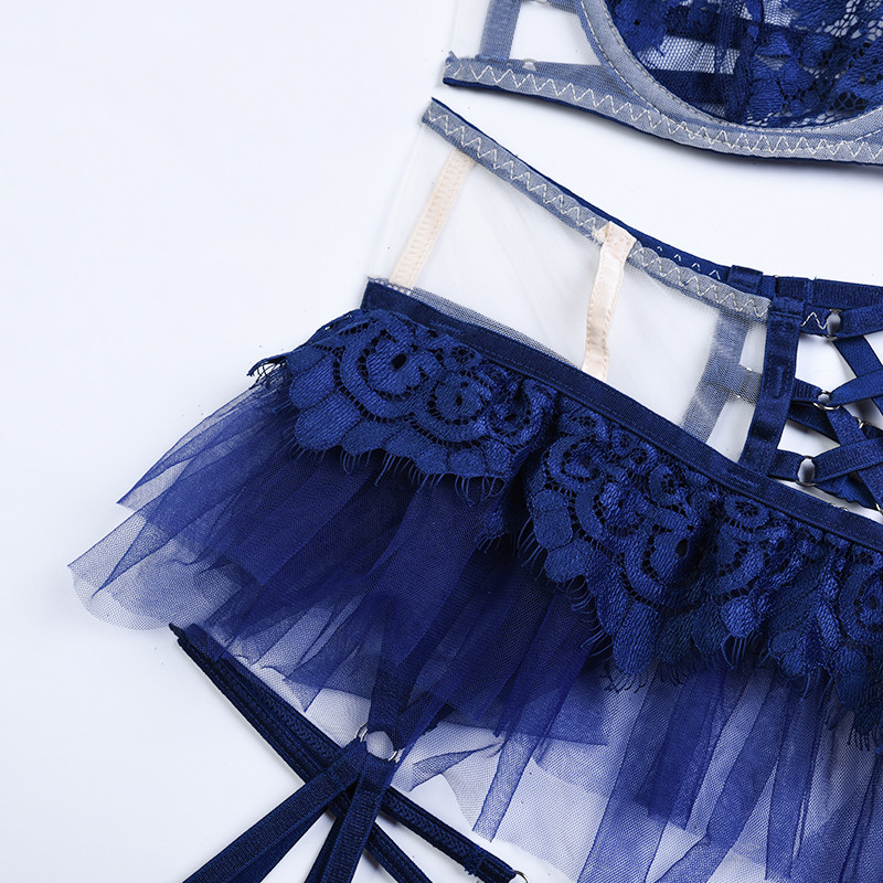 Ellolace Lenjerie cu volane Lenjerie de corp sexy lenjerie luxoasă din dantelă senzuală sutien transparent ținută obraznică 5 piese seturi subțiri erotice fine