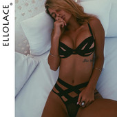 Ellolace Sexy See Through Lingerie Set de lenjerie intima pentru femei Set sutien șir Bandaj transparent scobit sutien și set de petrecere pentru femei