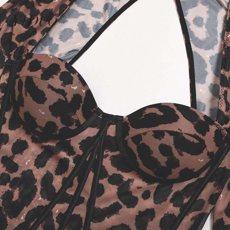 Body cu imprimeu de leopard YiDuo Salopetă cu corp cu împingere în sus pentru femei, cu mânecă lungă, bodycon, salopete sexy de toamnă, cu scobitură, pentru petrecere
