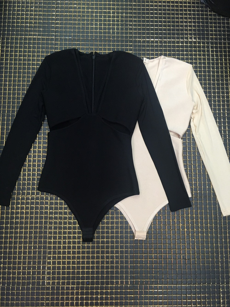 Ženski bikini s dugim rukavima i V izrezom boje crne marelice