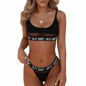 Erotic Sex Female Bodys Lingerie  Suit Women Sexy Letter See Through Thong G-String Panties Tank Top Bikini Комплект бельо