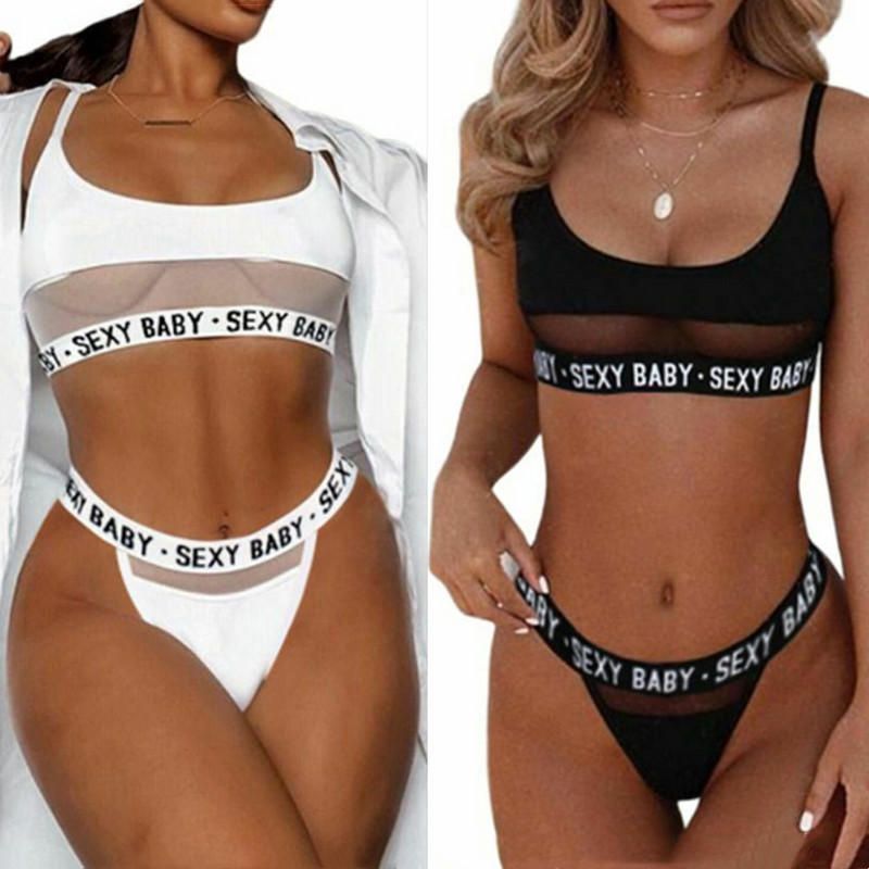 Sex erotic Bodys pentru femei Lenjerie  Costum Femei Sexy Letter See Through Tanga G-String Chiloți Tank Top Bikini Set de lenjerie intimă