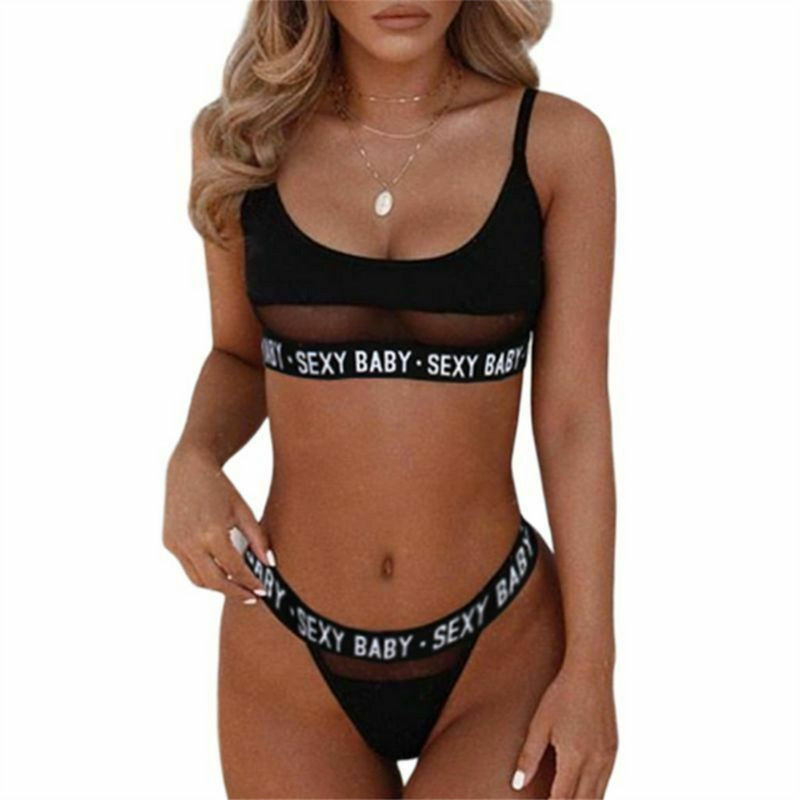 Sex erotic Bodys pentru femei Lenjerie  Costum Femei Sexy Letter See Through Tanga G-String Chiloți Tank Top Bikini Set de lenjerie intimă