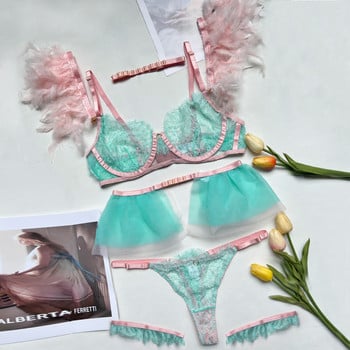 Ellolace Feather Lingerie Секси Дамско бельо от 5 части Нецензурирано изящно прозрачно дантелено комплект Еротично Уникално Двойка Интимно