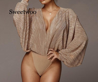 Body sexy mozaic cu decolteu în V adânc pentru femei, la modă, cu mâneci lungi, largi, salopete pentru femei, salopete casual de primăvară, 2020