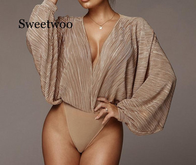 Body sexy mozaic cu decolteu în V adânc pentru femei, la modă, cu mâneci lungi, largi, salopete pentru femei, salopete casual de primăvară, 2020