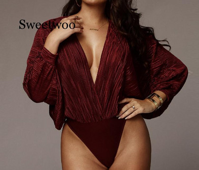 Body sexy mozaic cu decolteu în V adânc pentru femei, la modă, cu mâneci lungi, largi, salopete pentru femei, salopete casual de primăvară, 2020