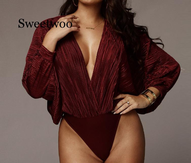 Body sexy mozaic cu decolteu în V adânc pentru femei, la modă, cu mâneci lungi, largi, salopete pentru femei, salopete casual de primăvară, 2020