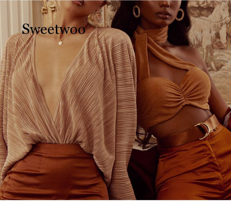 Body sexy mozaic cu decolteu în V adânc pentru femei, la modă, cu mâneci lungi, largi, salopete pentru femei, salopete casual de primăvară, 2020