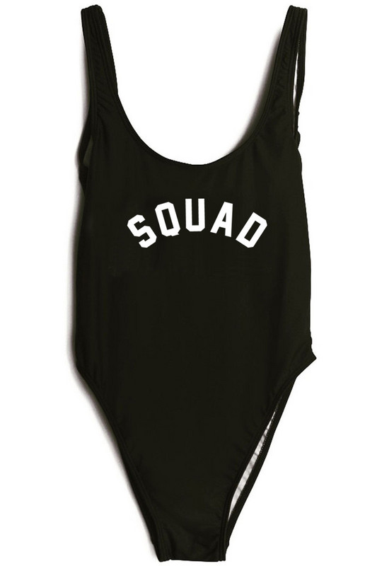 SQUAD Letter Costum de baie dintr-o bucată Body pentru femei Costume de baie sexy pentru fete Îmbrăcăminte de plajă de vară S-XL Costume de baie cu spatele jos