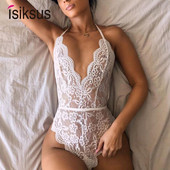 Isiksus Body sexy transparent de tanga de vară neagră pentru femei, dantelă, albă, fără spate, cu umăr deschis, cu crotch deschis, pentru femei JS029