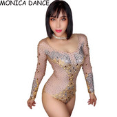 Γυναικεία μακρυμάνικη ολόσωμη φόρμα γενεθλίων με λαμπερό ασημί χρυσό στρας