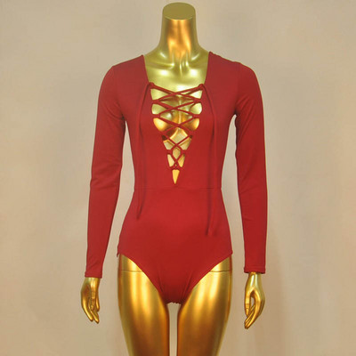 Dream Vine Plus Size Risti pitsiline Jumpsuit Romper Naiste sügistalvise sidemega Body Kombinesoonid Seksikas V-kaelusega mängukostüüm trikoo