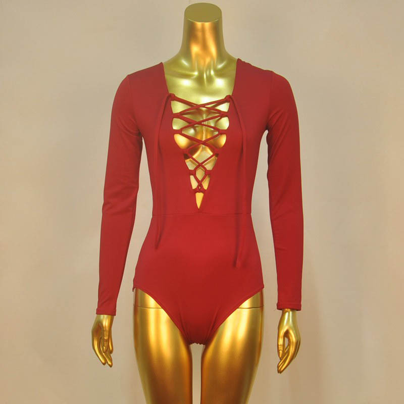 Dream Vine Plus Size Risti pitsiline Jumpsuit Romper Naiste sügistalvise sidemega Body Kombinesoonid Seksikas V-kaelusega mängukostüüm trikoo