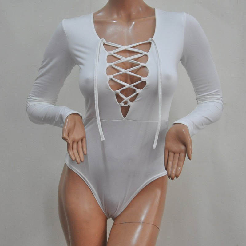 Dream Vine Plus Size Risti pitsiline Jumpsuit Romper Naiste sügistalvise sidemega Body Kombinesoonid Seksikas V-kaelusega mängukostüüm trikoo