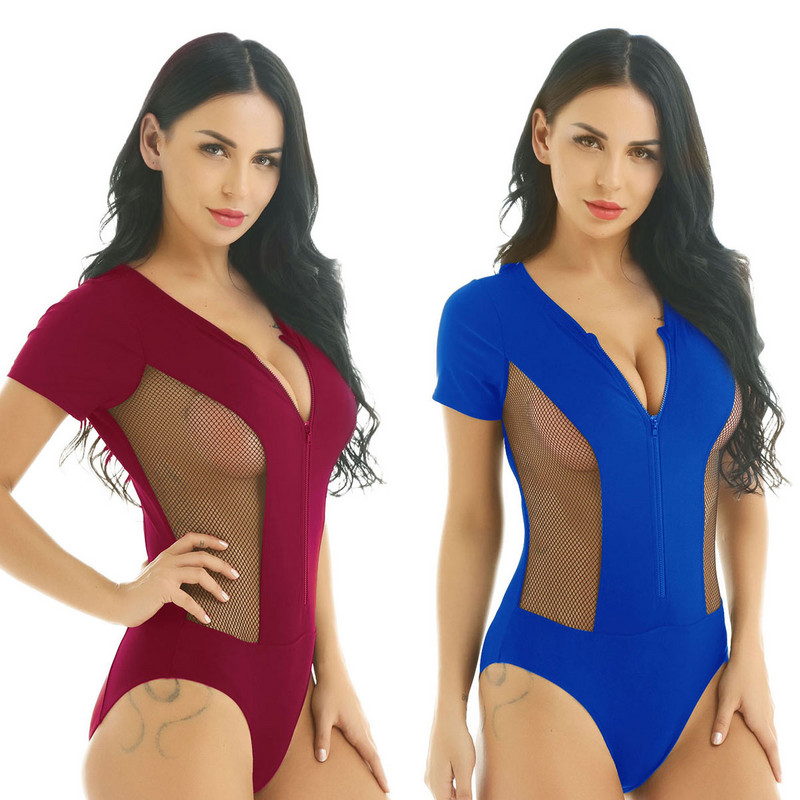 Seksikas naiste ujumisriided ühes tükis Body-suit Monokini ees lukuga, kahe küljega võrgust ujumiskostüümid Kandke naiste rannarõivaid