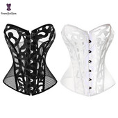 Steampunk Lace up Overbust Corset Top Negru Alb Hollow Out Mesh Sexy Trainer Trainer Bustieră