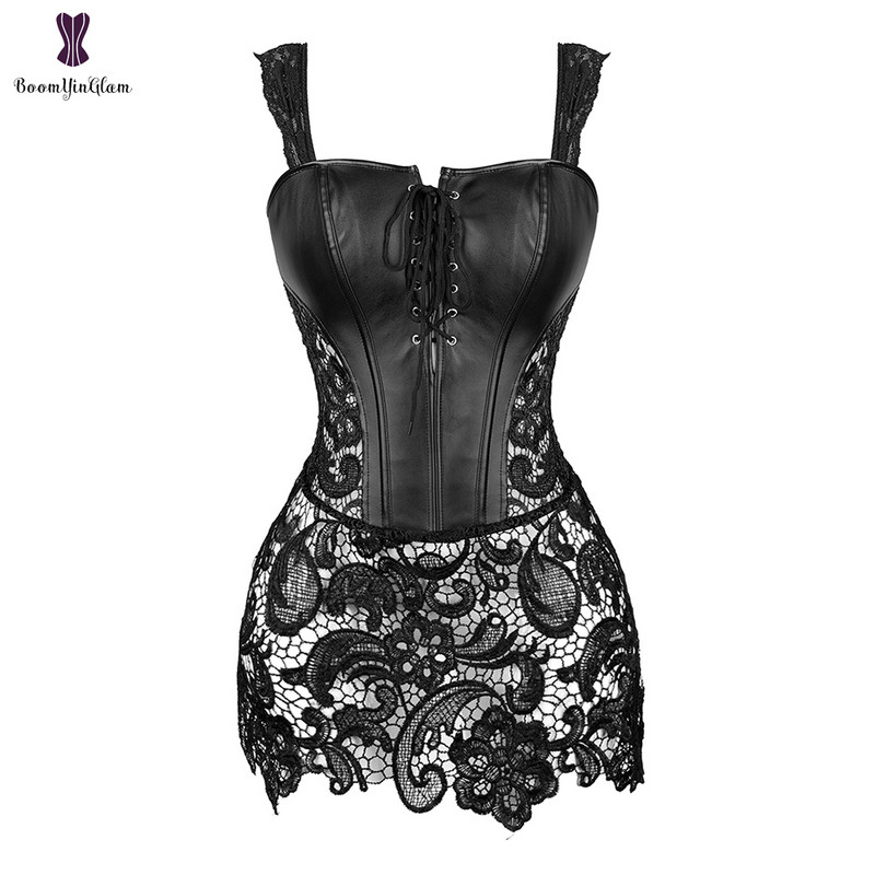 Rochie sexy cu corset roșu Plus Size 6XL Rochii bustieră Corsete cu suprabust Bustieră Steampunk Gorset Corselet din piele artificială Dantela Korsett