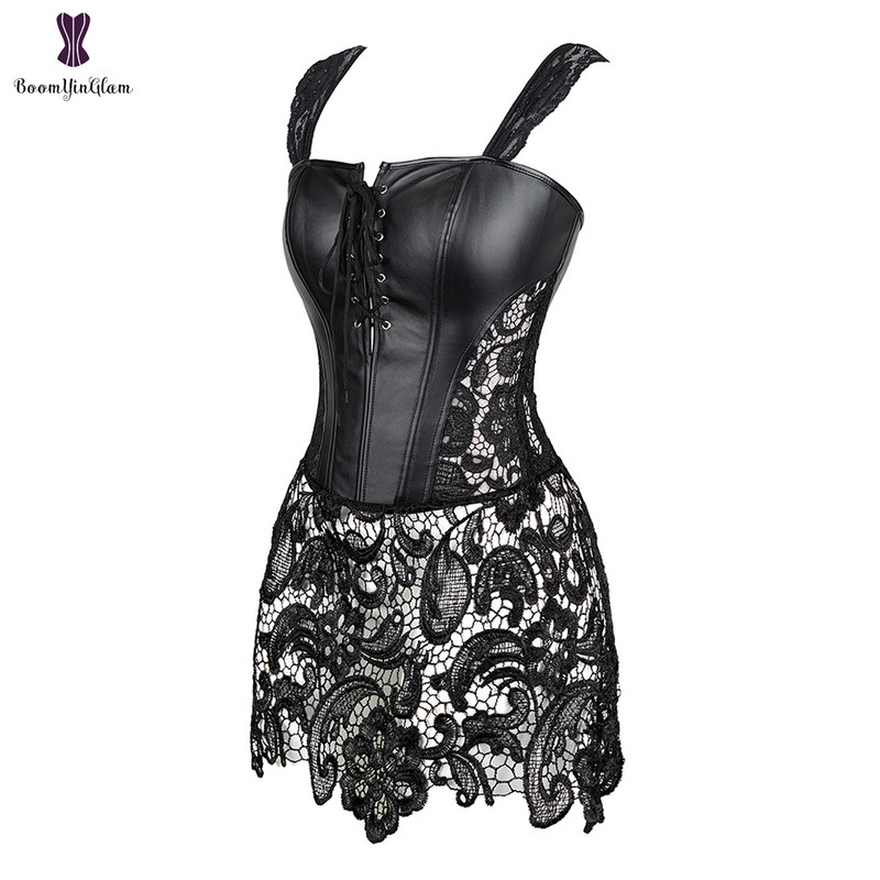 Rochie sexy cu corset roșu Plus Size 6XL Rochii bustieră Corsete cu suprabust Bustieră Steampunk Gorset Corselet din piele artificială Dantela Korsett