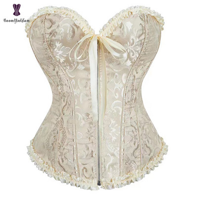 Korsetai ir krūtinukai Seksualūs moteriški juodai baltai rausvai mėlynai rudai brokatiniai korsetai su užtrauktuku Vintažinio stiliaus korsetas su krūtine