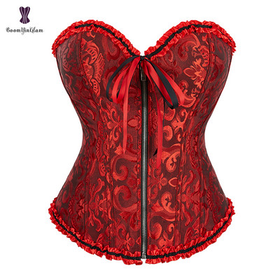 Korsetai ir krūtinukai Seksualūs moteriški juodai baltai rausvai mėlynai rudai brokatiniai korsetai su užtrauktuku Vintažinio stiliaus korsetas su krūtine