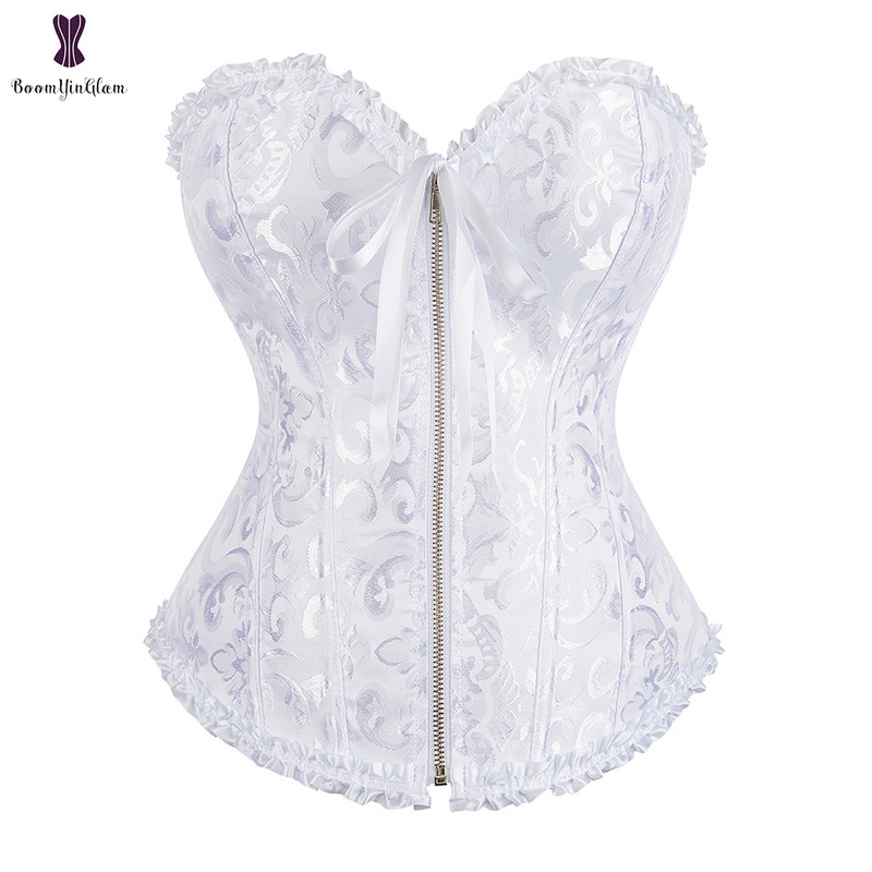 Korsetai ir krūtinukai Seksualūs moteriški juodai baltai rausvai mėlynai rudai brokatiniai korsetai su užtrauktuku Vintažinio stiliaus korsetas su krūtine
