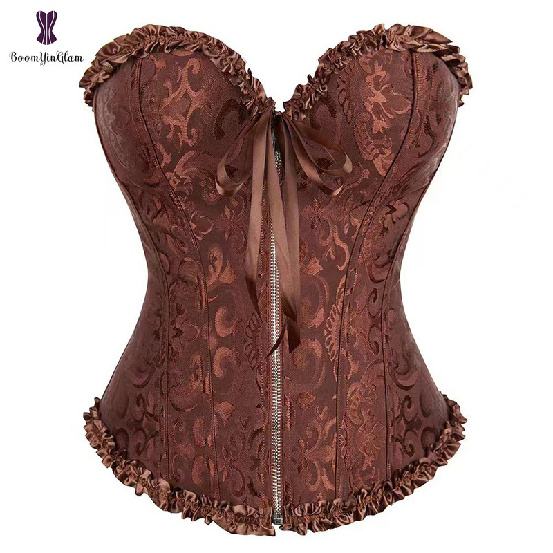 Korsetai ir krūtinukai Seksualūs moteriški juodai baltai rausvai mėlynai rudai brokatiniai korsetai su užtrauktuku Vintažinio stiliaus korsetas su krūtine