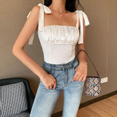 Salopetă de vară pentru femei, culoare uni, cu șireturi, salopetă fără mâneci cu volan