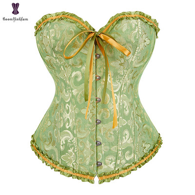 Roheline aprikoosipunane roosa aurupunkkorsett Naiste pesu, tantsukostüümid, lillelised pitsist kondiga korsetid ja rinnapüksid #810