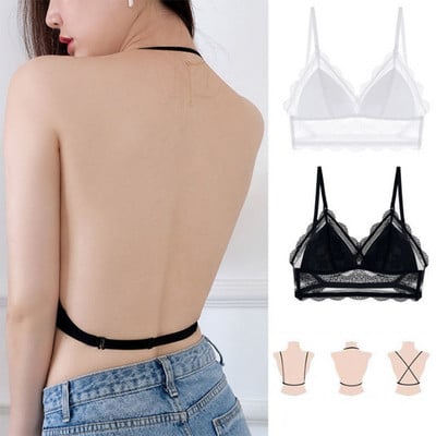 Seksīgs bez aizmugures krūštura mežģīnes Deep U Low Back Bralette Thin Cup Krūšturis Apakšveļa Mīksta Bezšuvju Elastīga Apakšveļa Topi Encaje Mujer