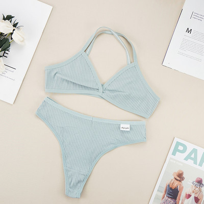 Komplet grudnjaka s tangama za žene Pamučni grudnjak s udobnim bežičnim tankim nepodstavljenim prozračnim ženskim kompletom donjeg rublja bez podstave