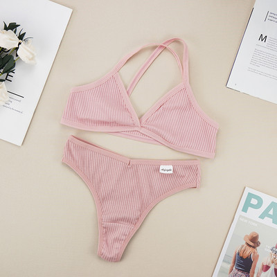 Komplet grudnjaka s tangama za žene Pamučni grudnjak s udobnim bežičnim tankim nepodstavljenim prozračnim ženskim kompletom donjeg rublja bez podstave