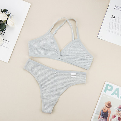 Komplet grudnjaka s tangama za žene Pamučni grudnjak s udobnim bežičnim tankim nepodstavljenim prozračnim ženskim kompletom donjeg rublja bez podstave