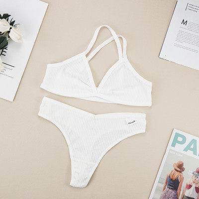 Komplet grudnjaka s tangama za žene Pamučni grudnjak s udobnim bežičnim tankim nepodstavljenim prozračnim ženskim kompletom donjeg rublja bez podstave